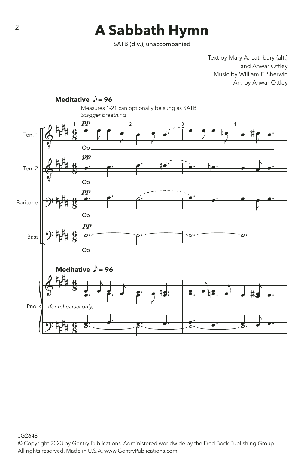 Download William F. Sherwin A Sabbath Hymn (arr. Anwar Ottley) Sheet Music and learn how to play Choir PDF digital score in minutes