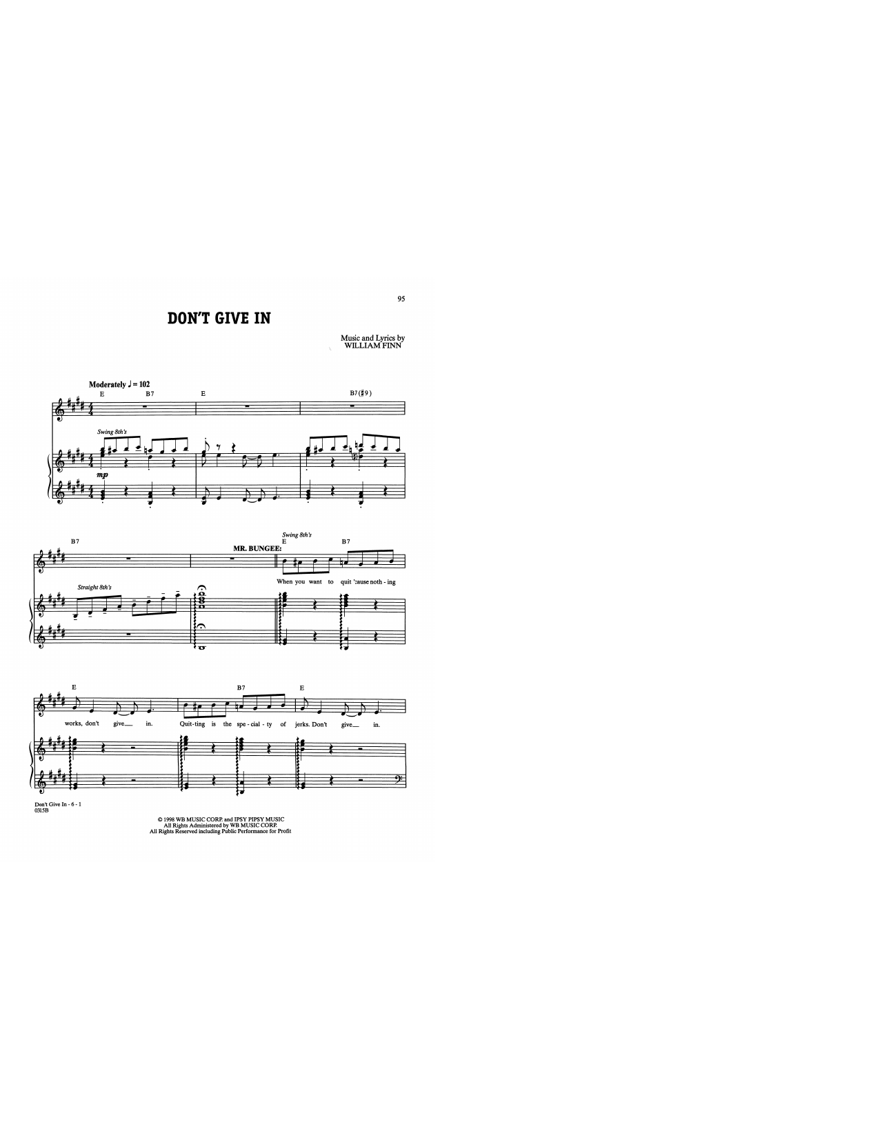 Download William Finn Don't Give In (from A New Brain) Sheet Music and learn how to play Piano & Vocal PDF digital score in minutes