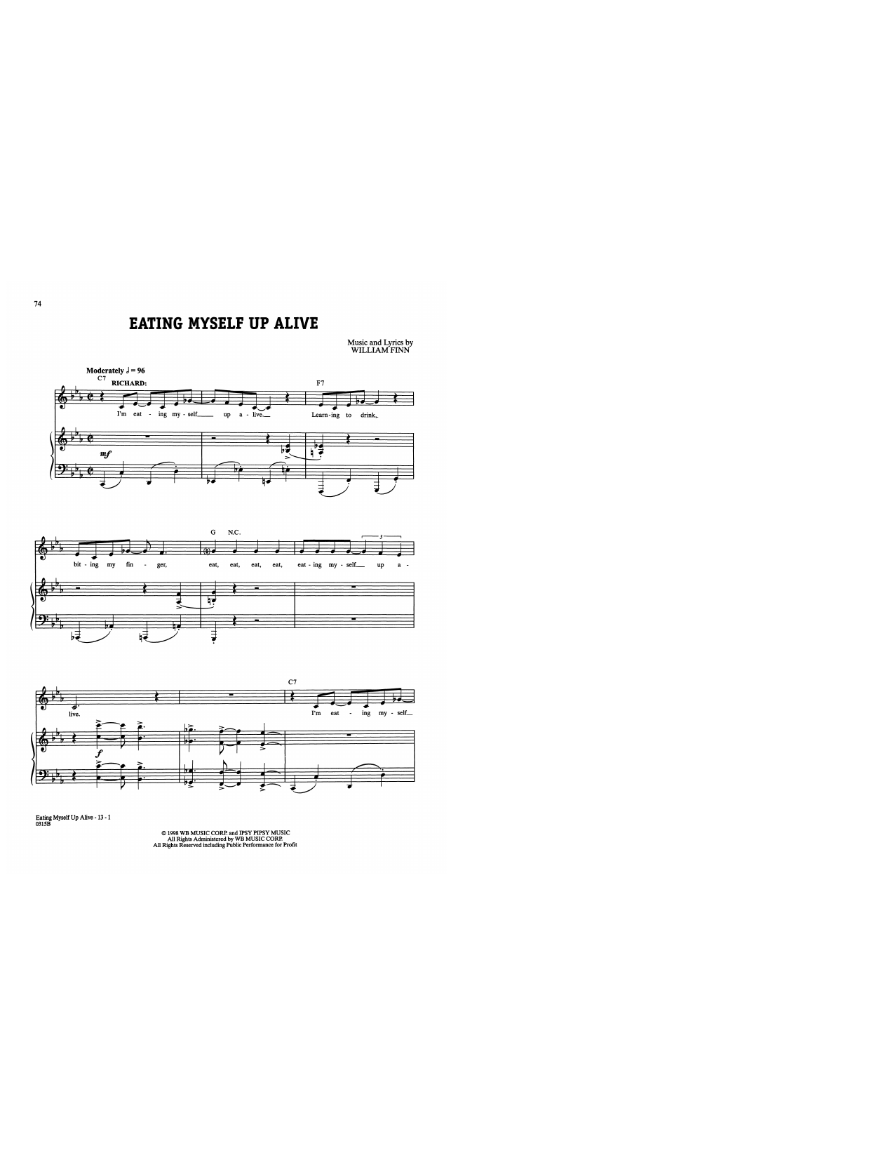 Download William Finn Eating Myself Up Alive (from A New Brain) Sheet Music and learn how to play Piano & Vocal PDF digital score in minutes