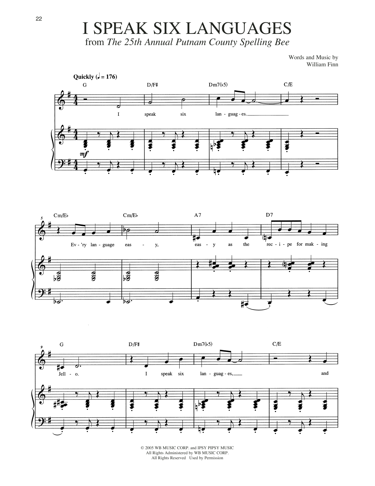 Download William Finn I Speak Six Languages Sheet Music and learn how to play Piano & Vocal PDF digital score in minutes