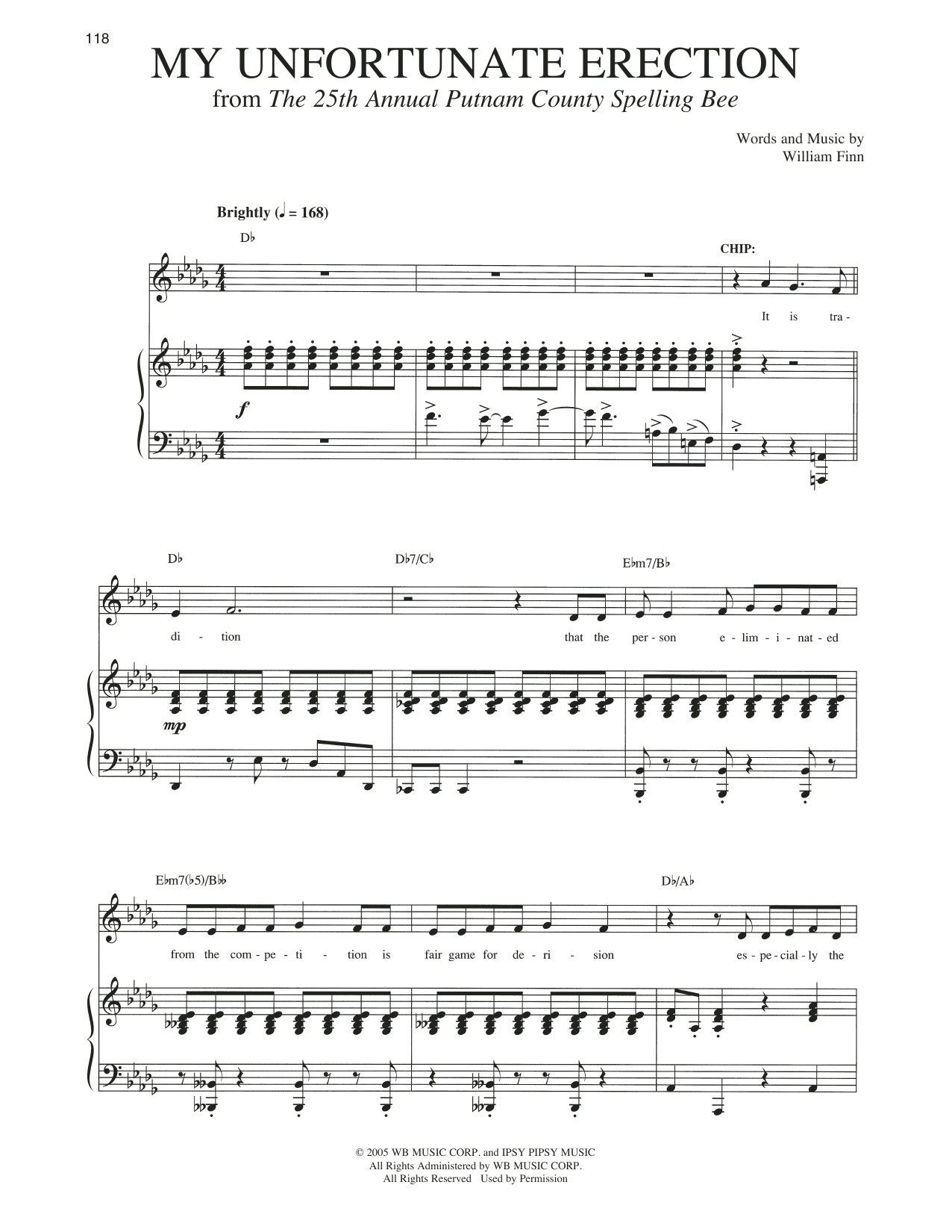 Download William Finn My Unfortunate Erection Sheet Music and learn how to play Piano & Vocal PDF digital score in minutes