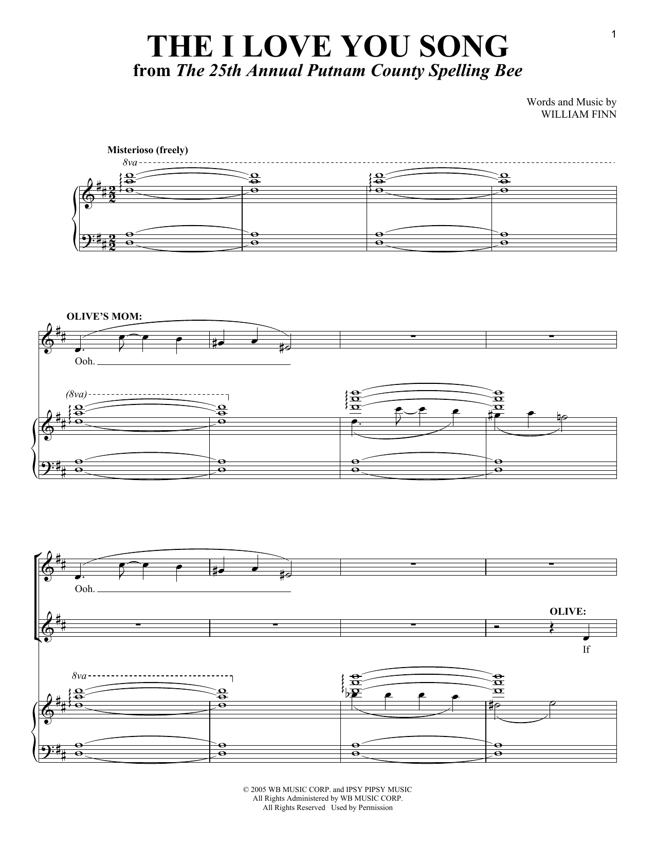 Download William Finn The I Love You Song Sheet Music and learn how to play Piano & Vocal PDF digital score in minutes