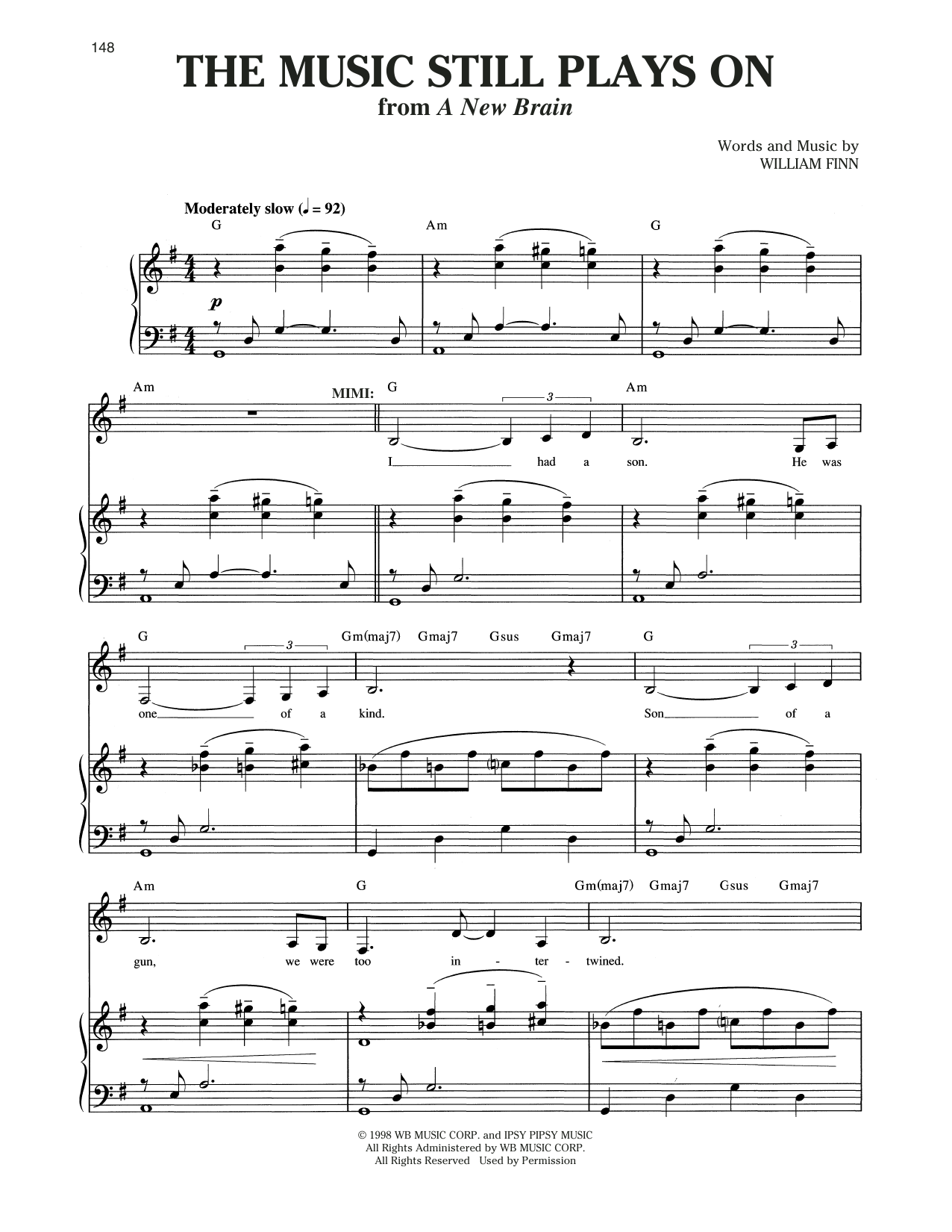 Download William Finn The Music Still Plays On (from A New Brain) Sheet Music and learn how to play Piano & Vocal PDF digital score in minutes