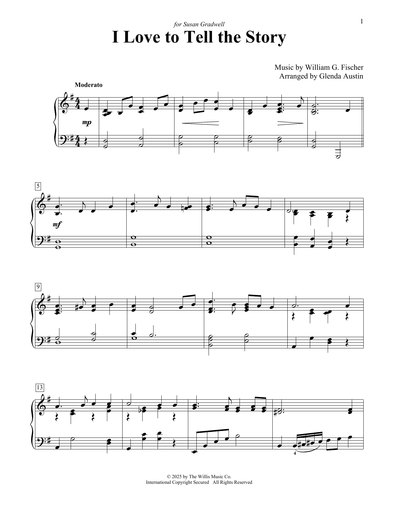 Download William G. Fischer I Love To Tell The Story (arr. Glenda Austin) Sheet Music and learn how to play Educational Piano PDF digital score in minutes