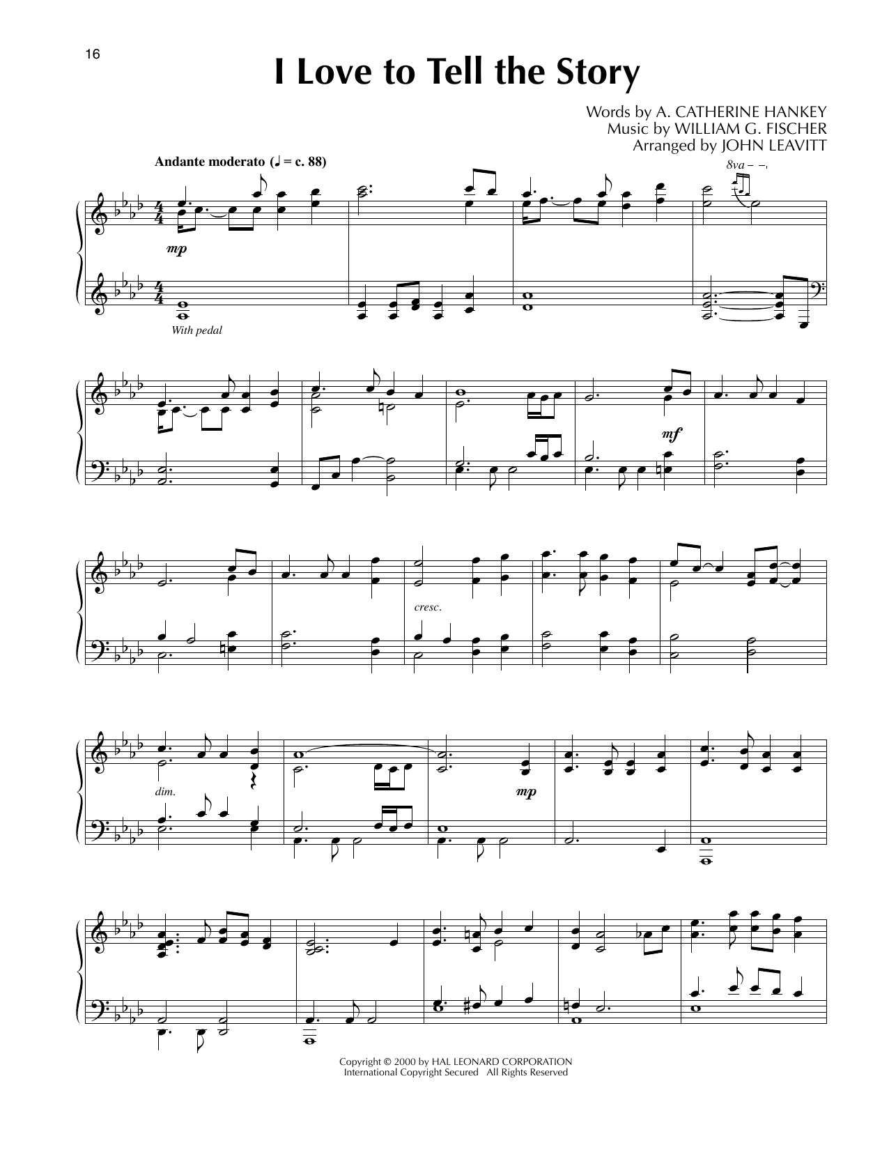 Download William G. Fischer I Love To Tell The Story (arr. John Leavitt) Sheet Music and learn how to play Piano Solo PDF digital score in minutes