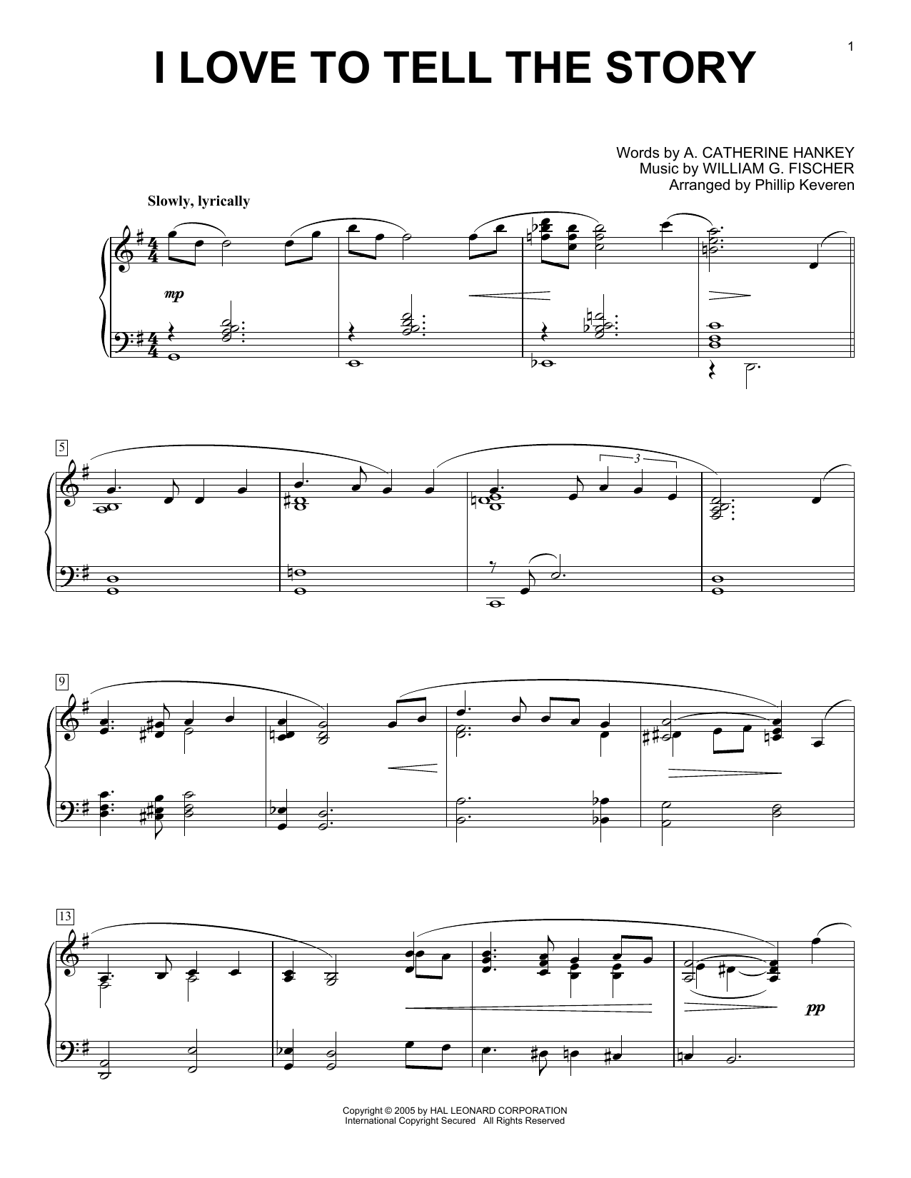 Download William G. Fischer I Love To Tell The Story [Jazz version] (arr. Phillip Keveren) Sheet Music and learn how to play Piano Solo PDF digital score in minutes
