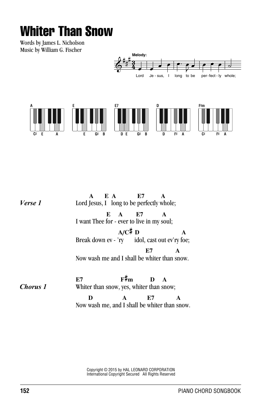 Download William G. Fischer Whiter Than Snow Sheet Music and learn how to play Lyrics & Piano Chords PDF digital score in minutes