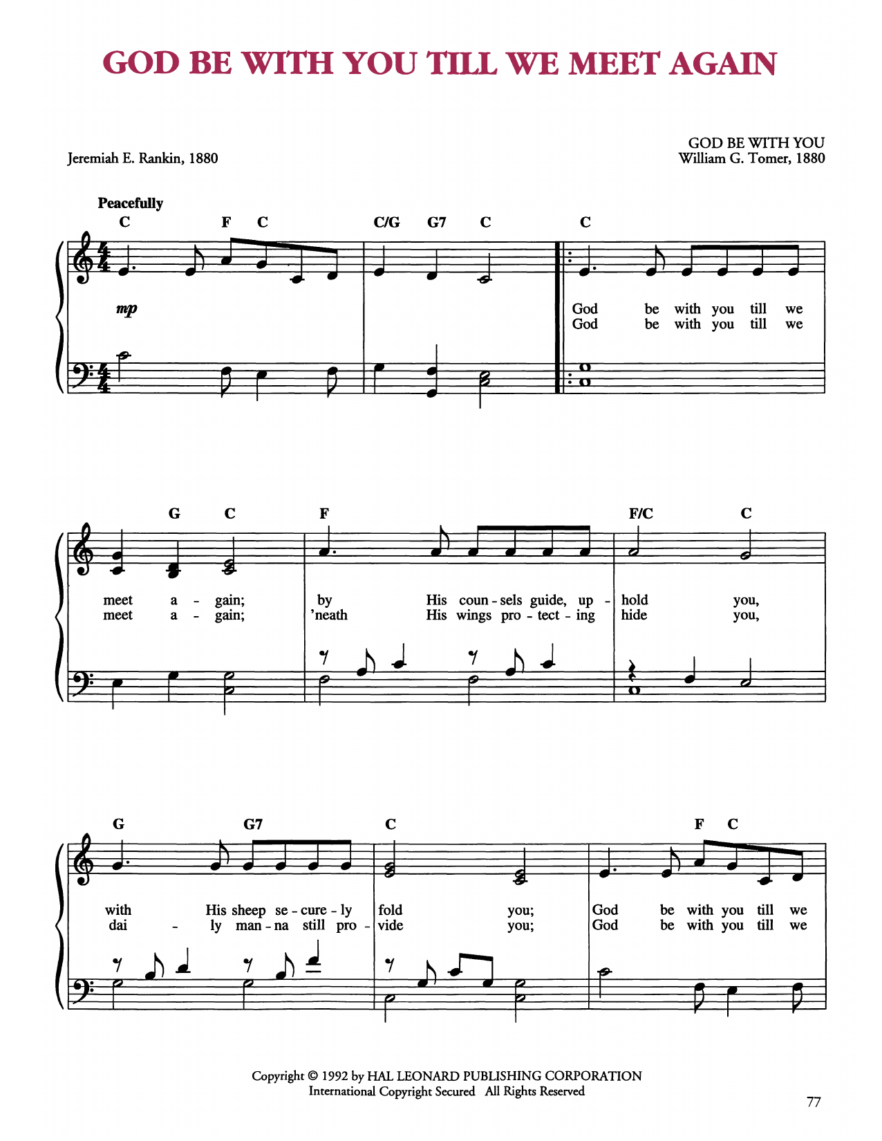 Download William G. Tomer God Be With You Till We Meet Again Sheet Music and learn how to play Easy Piano PDF digital score in minutes