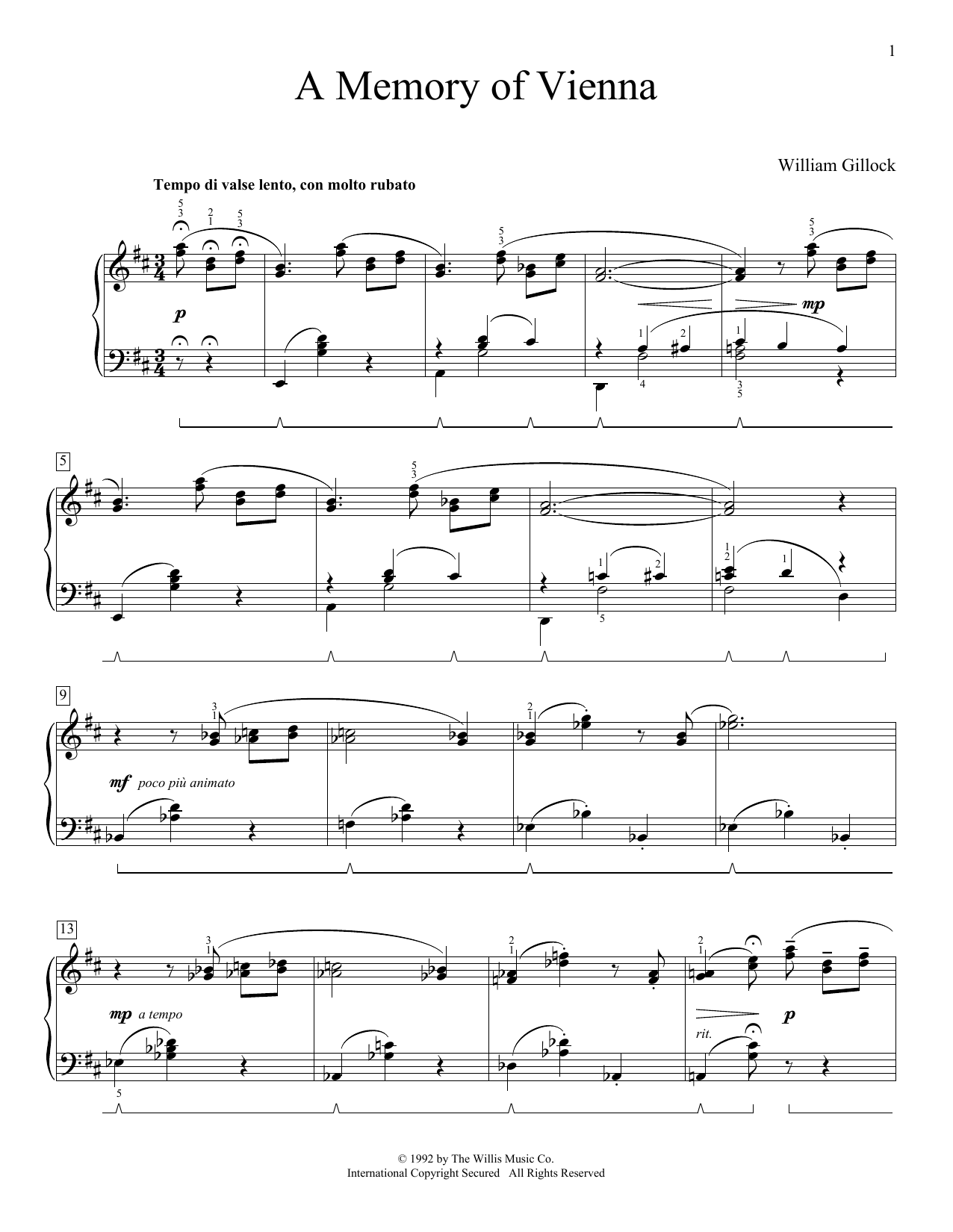 Download William Gillock A Memory Of Vienna Sheet Music and learn how to play Easy Piano PDF digital score in minutes