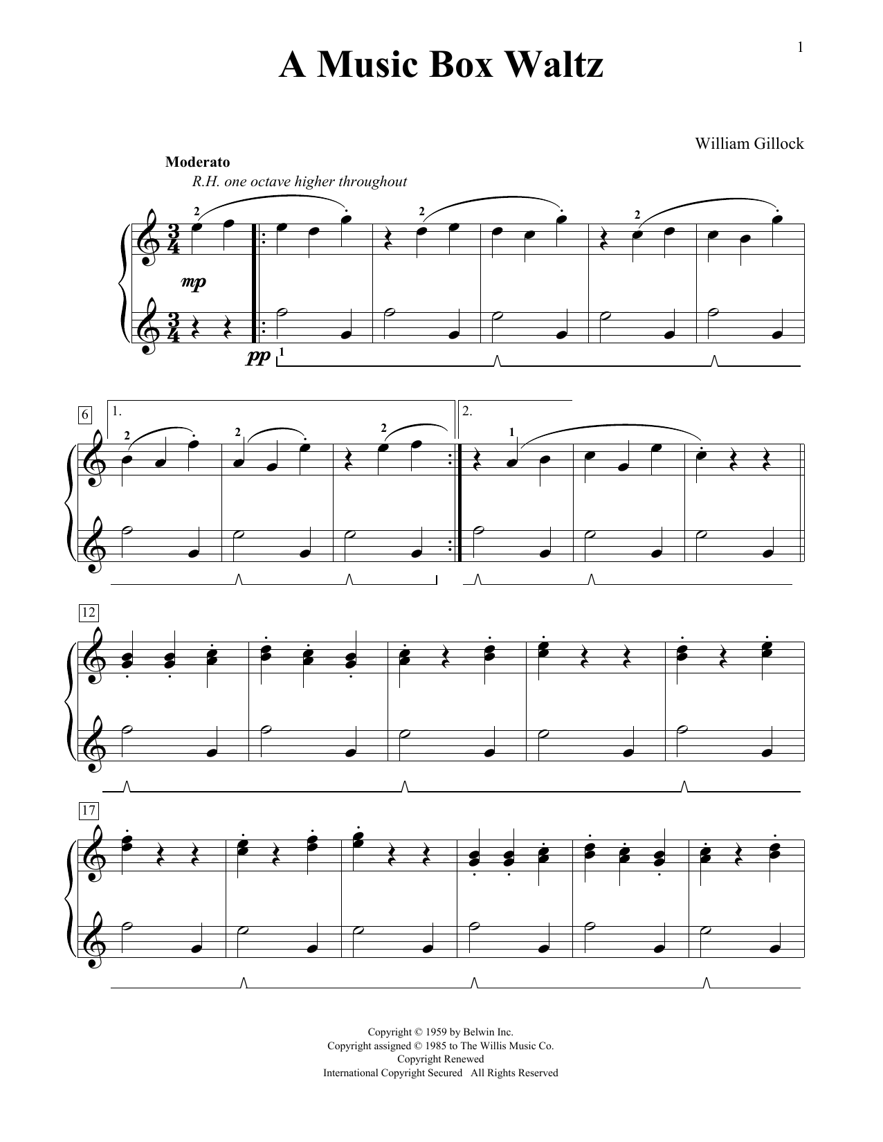 Download William Gillock A Music Box Waltz Sheet Music and learn how to play Educational Piano PDF digital score in minutes