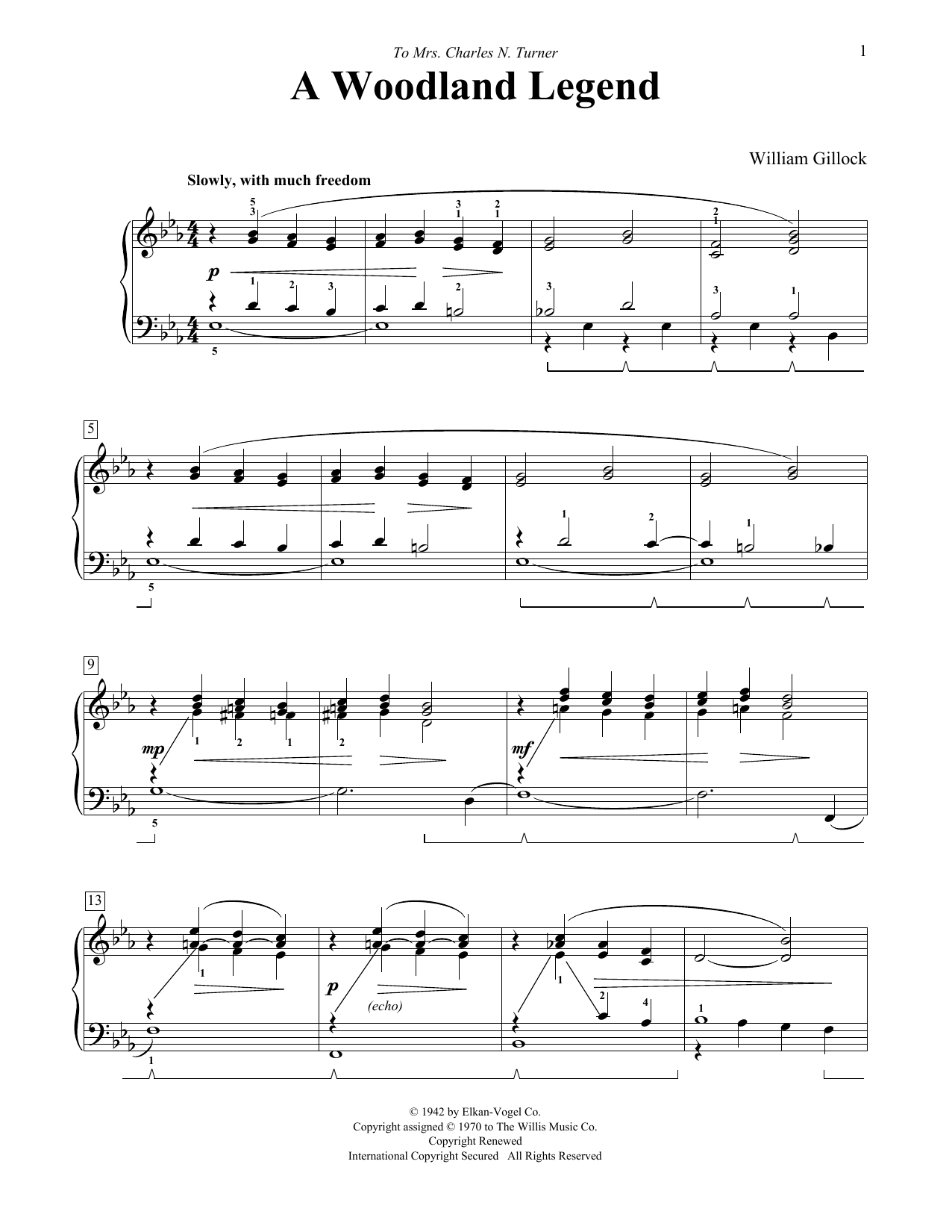 Download William Gillock A Woodland Legend Sheet Music and learn how to play Educational Piano PDF digital score in minutes