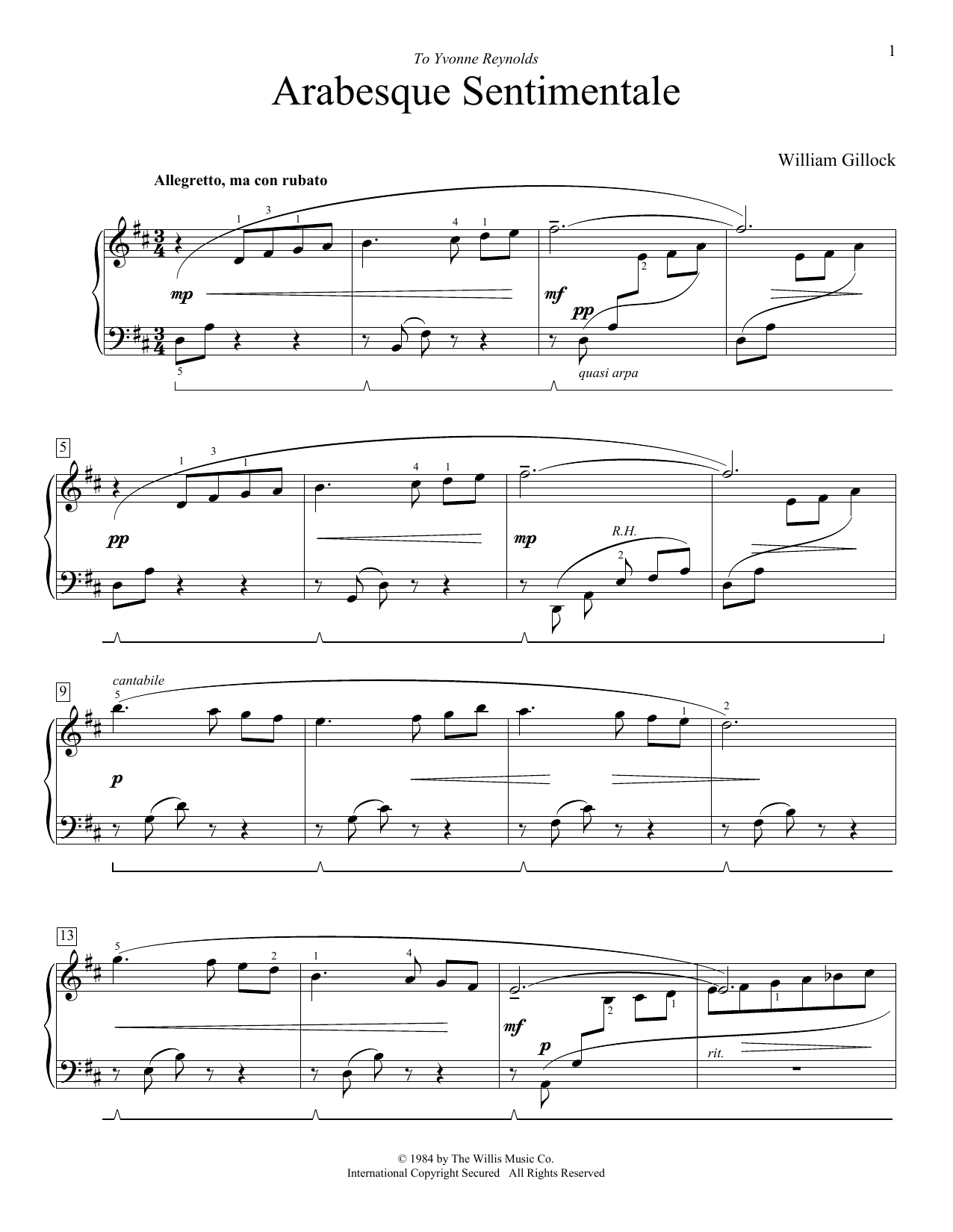 Download William Gillock Arabesque Sentimentale Sheet Music and learn how to play Educational Piano PDF digital score in minutes