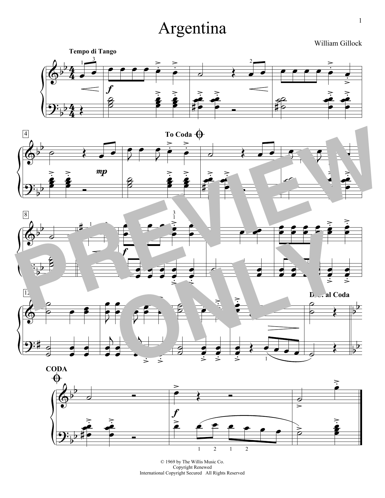 Download William Gillock Argentina Sheet Music and learn how to play Educational Piano PDF digital score in minutes