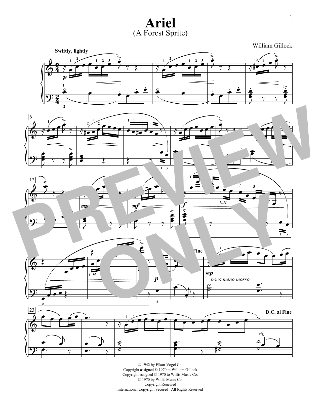 Download William Gillock Ariel (A Forest Sprite) Sheet Music and learn how to play Educational Piano PDF digital score in minutes