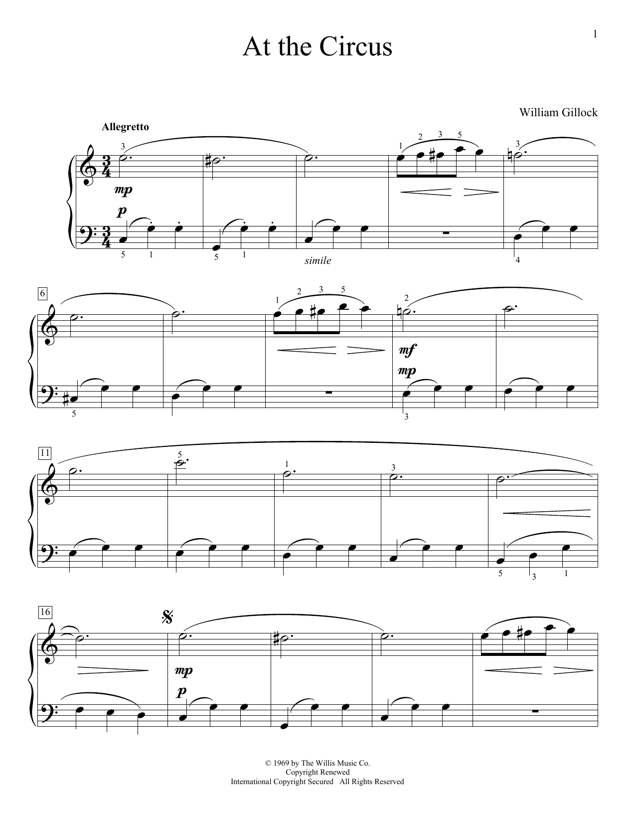 Download William Gillock At The Circus Sheet Music and learn how to play Educational Piano PDF digital score in minutes