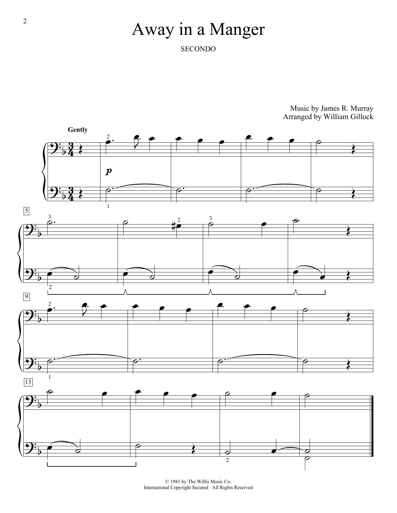 Download William Gillock Away In A Manger Sheet Music and learn how to play Piano Duet PDF digital score in minutes