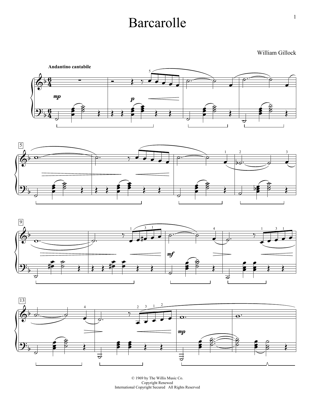 Download William Gillock Barcarolle Sheet Music and learn how to play Piano PDF digital score in minutes