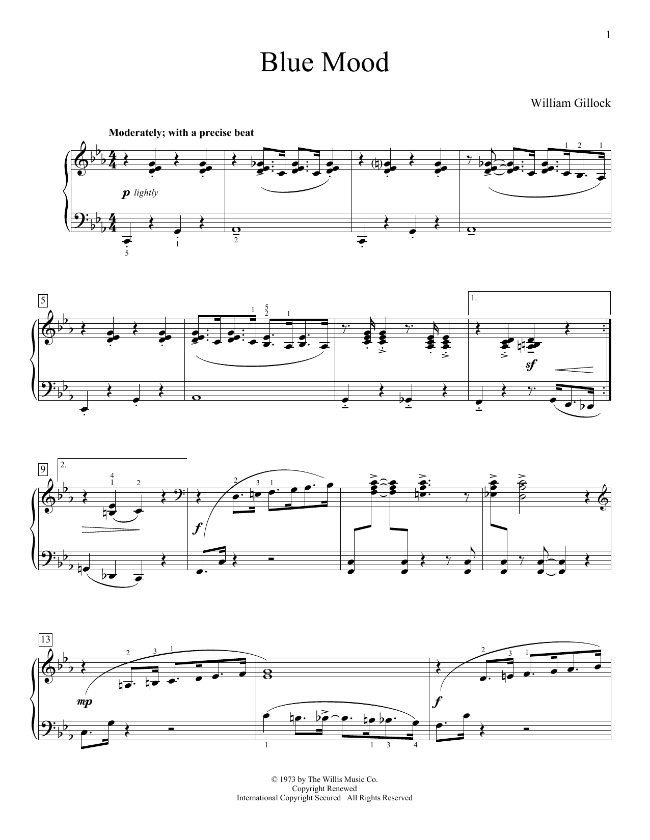 Download William Gillock Blue Mood Sheet Music and learn how to play Educational Piano PDF digital score in minutes