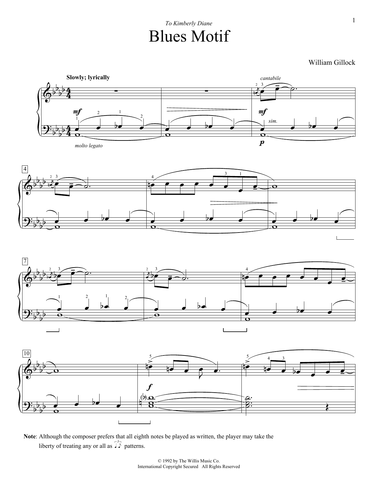 Download William Gillock Blues Motif Sheet Music and learn how to play Educational Piano PDF digital score in minutes