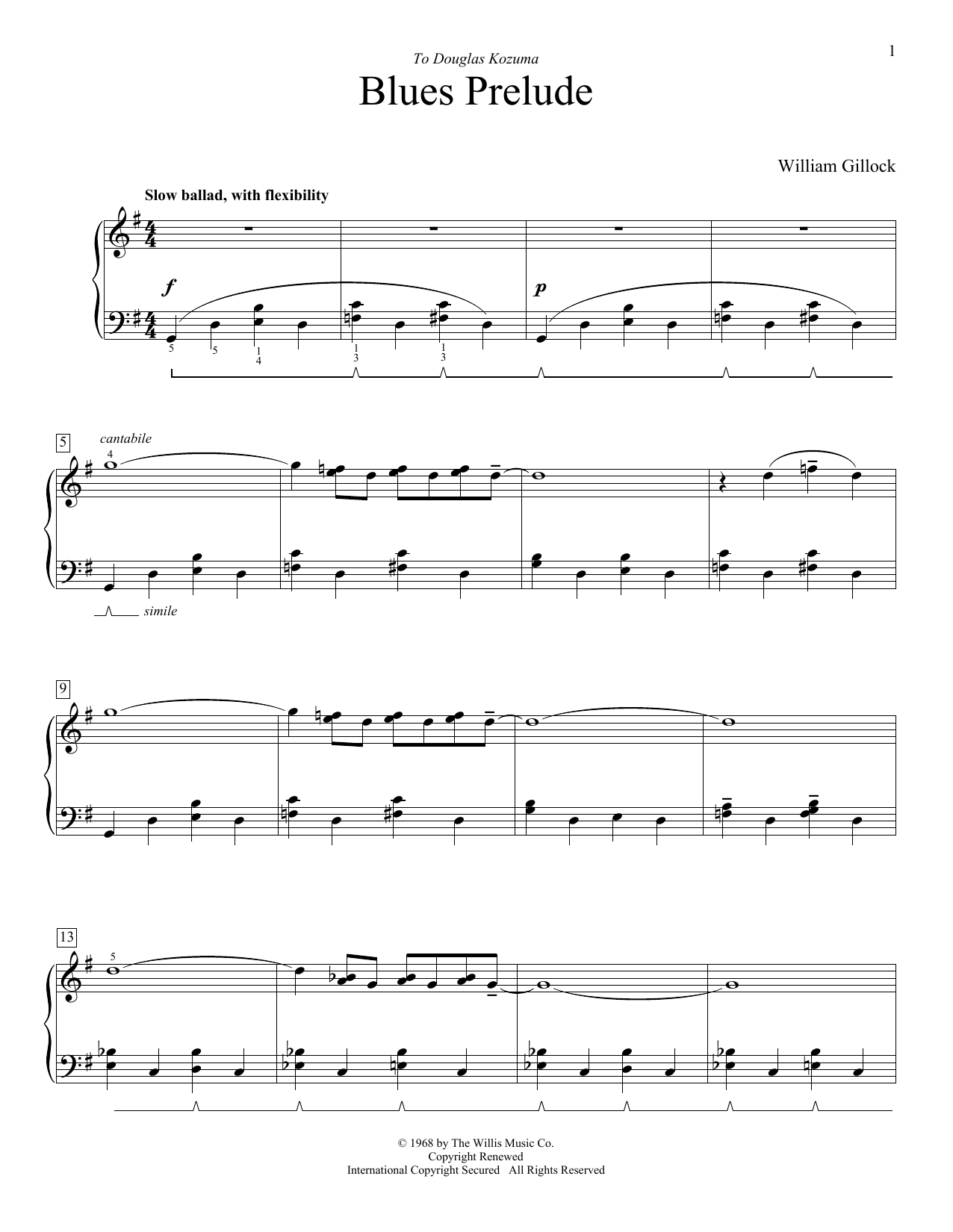 Download William Gillock Blues Prelude Sheet Music and learn how to play Educational Piano PDF digital score in minutes