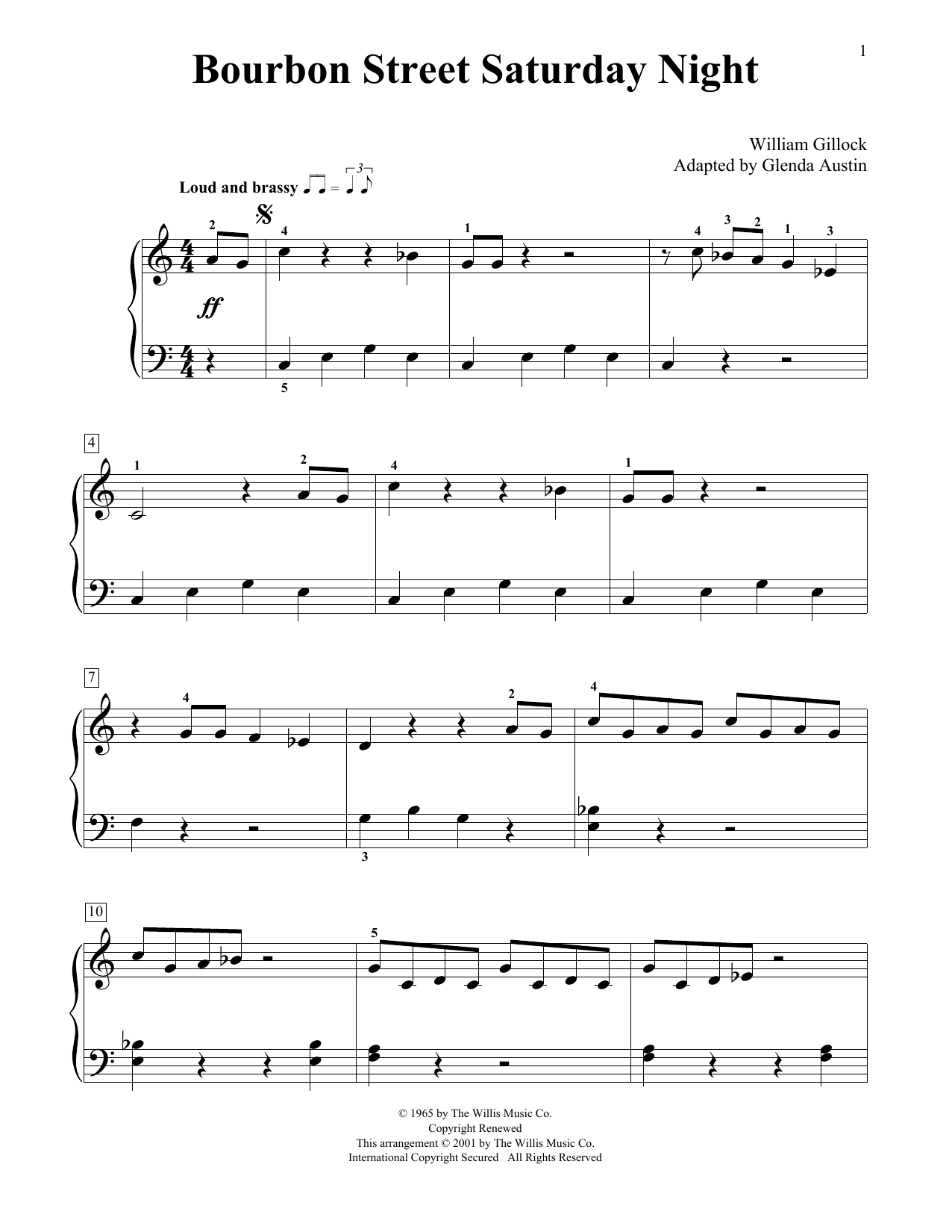 Download William Gillock Bourbon Street Saturday Night (Simplified) (adapted by Glenda Austin) Sheet Music and learn how to play Educational Piano PDF digital score in minutes