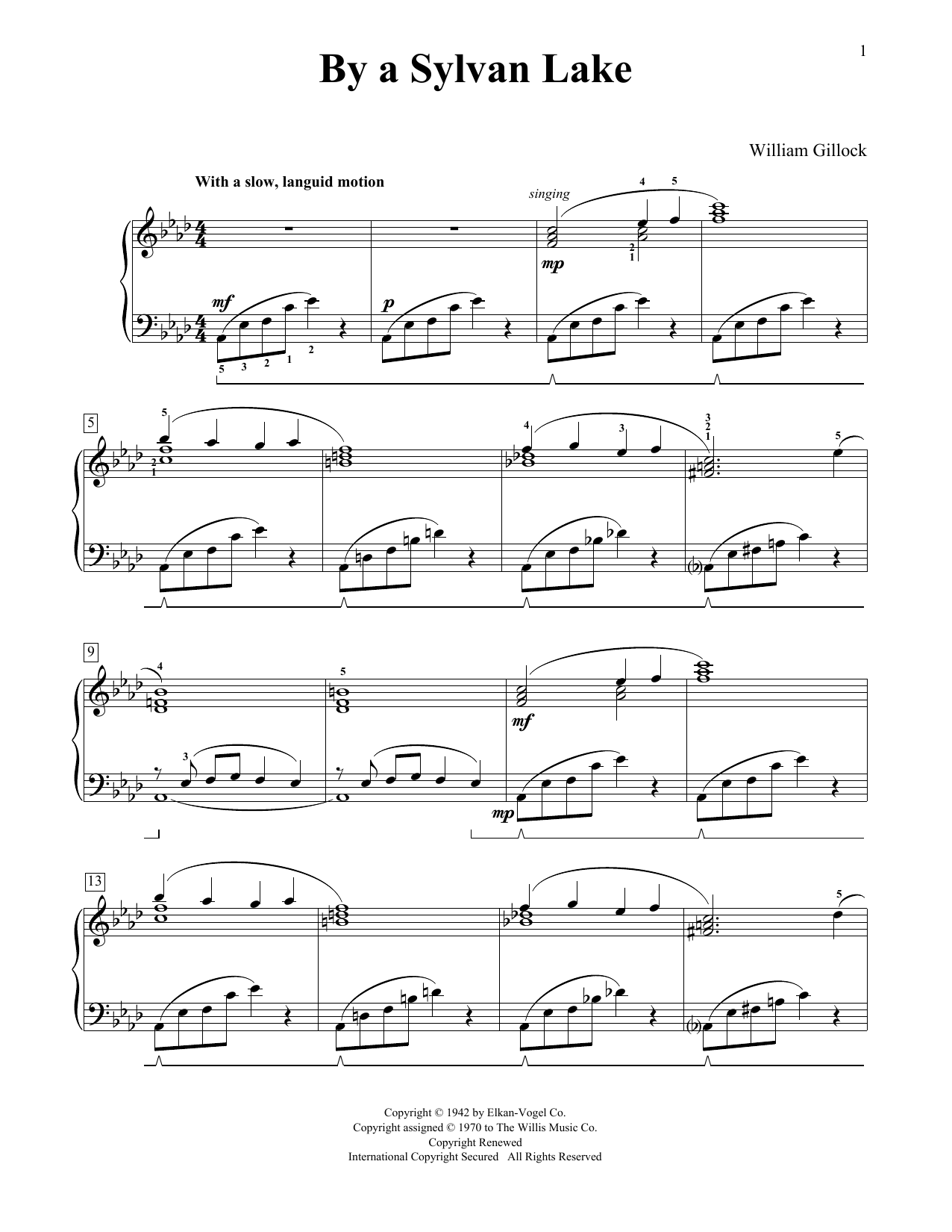 Download William Gillock By A Sylvan Lake Sheet Music and learn how to play Educational Piano PDF digital score in minutes