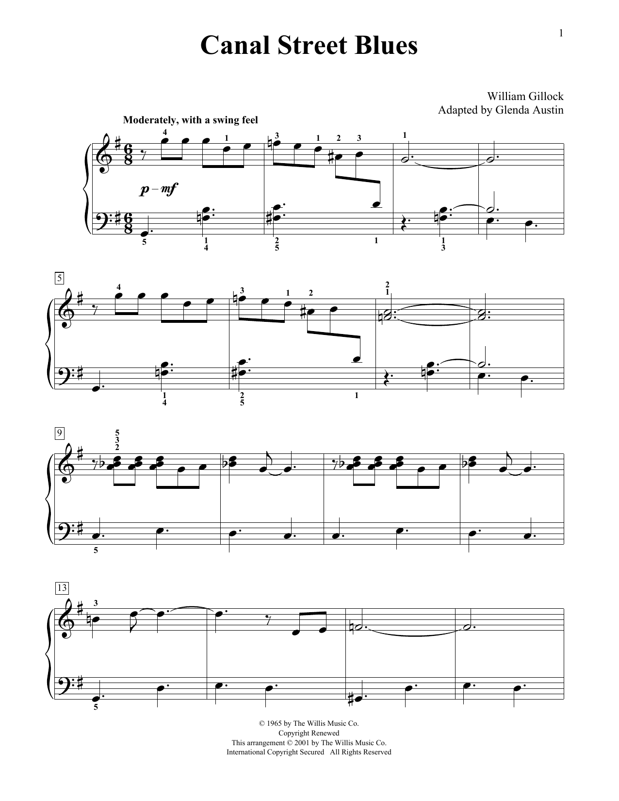 Download William Gillock Canal Street Blues (Simplified) (adapted by Glenda Austin) Sheet Music and learn how to play Educational Piano PDF digital score in minutes