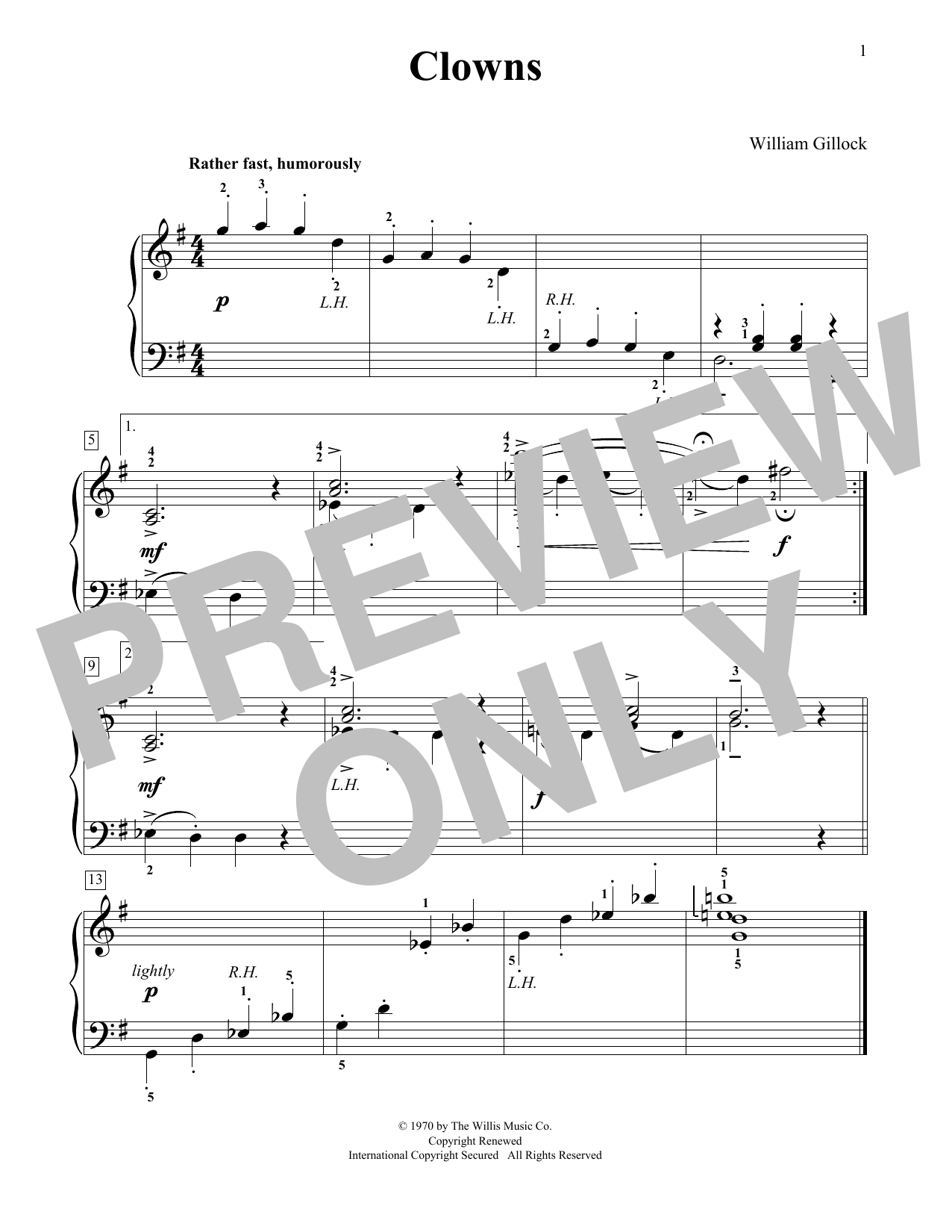 Download William Gillock Clowns Sheet Music and learn how to play Educational Piano PDF digital score in minutes