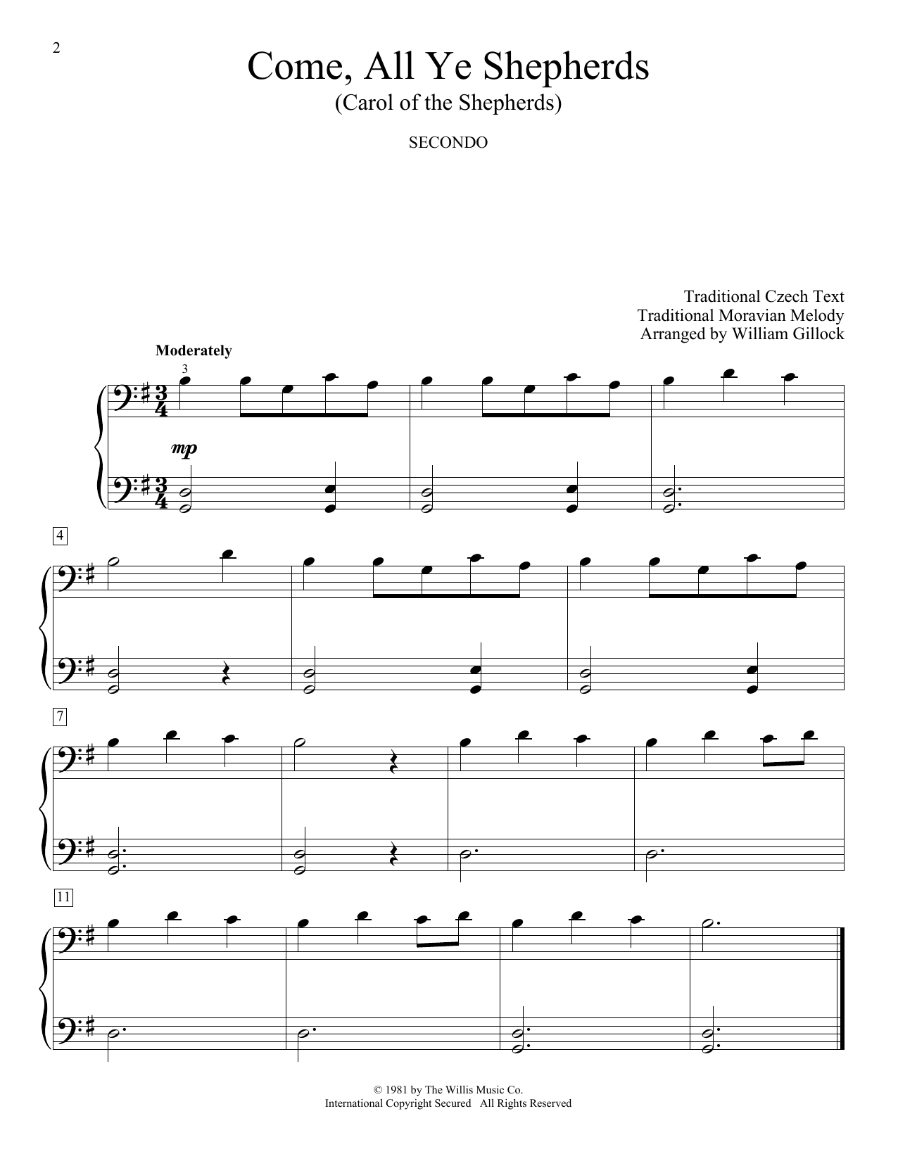 Download William Gillock Come, All Ye Shepherds (Carol Of The Shepherds) Sheet Music and learn how to play Piano Duet PDF digital score in minutes