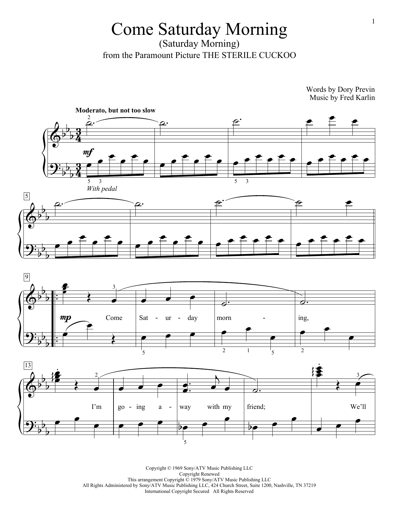 Download William Gillock Come Saturday Morning (Saturday Morning) Sheet Music and learn how to play Educational Piano PDF digital score in minutes