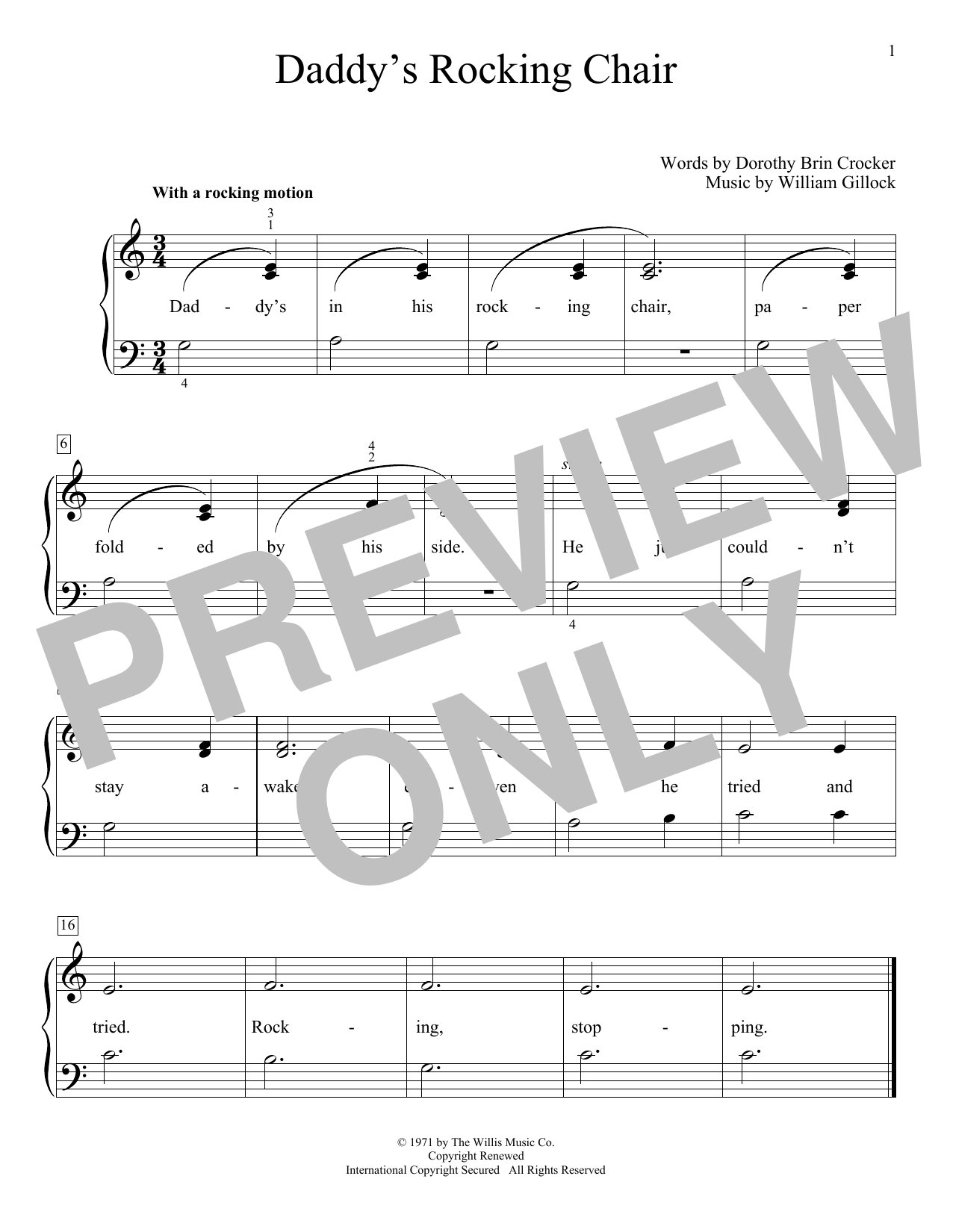 Download William Gillock Daddy's Rocking Chair Sheet Music and learn how to play Educational Piano PDF digital score in minutes