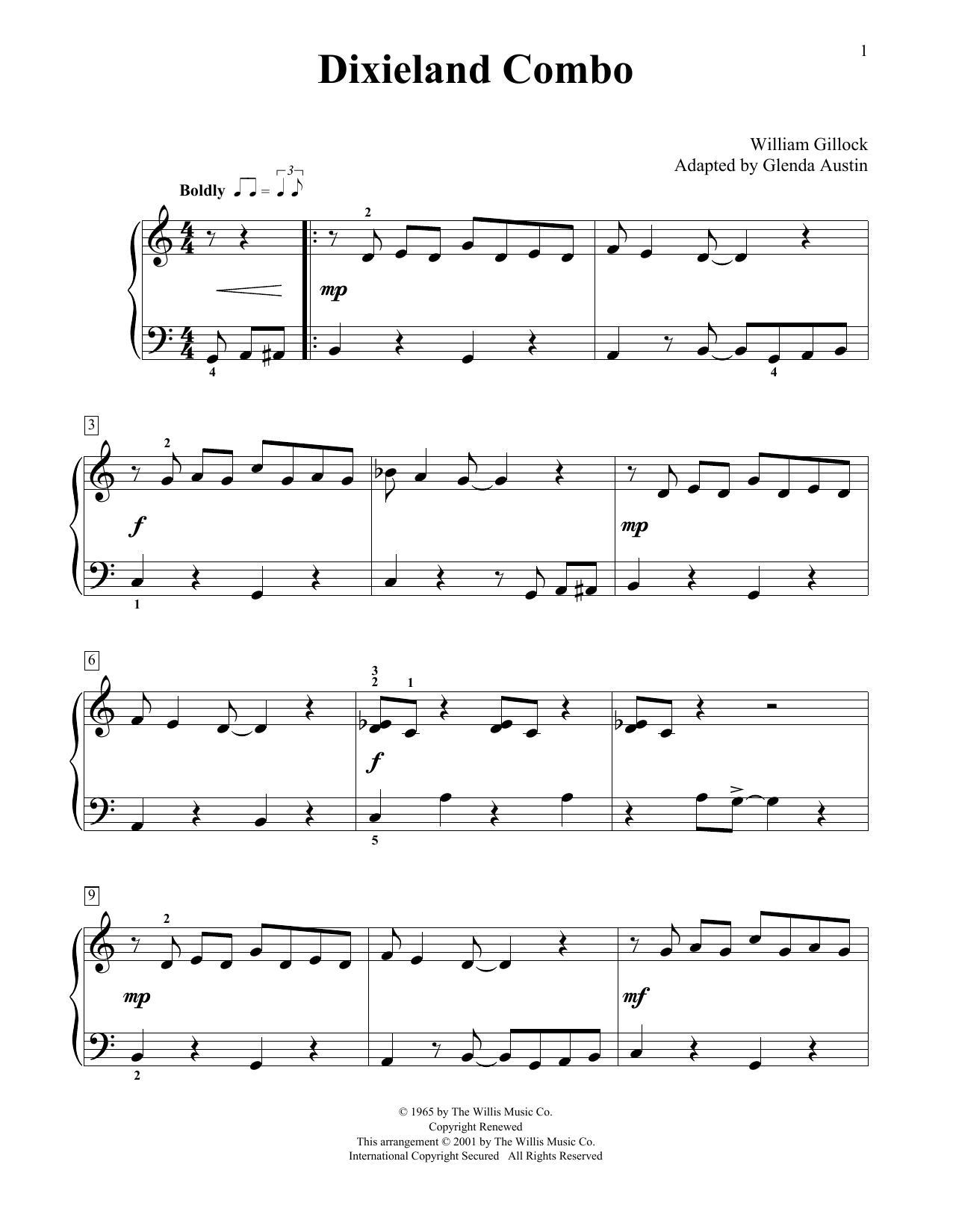 Download William Gillock Dixieland Combo (Simplified) (adapted by Glenda Austin) Sheet Music and learn how to play Educational Piano PDF digital score in minutes