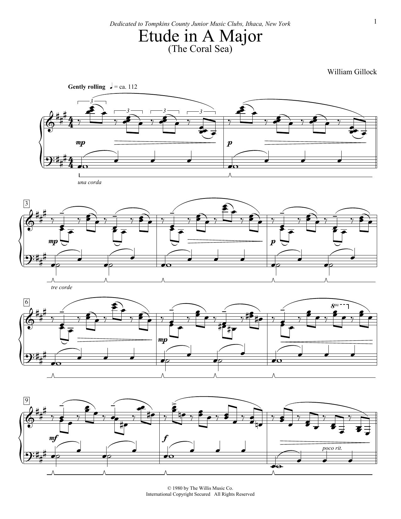 Download William Gillock Etude In A Major (The Coral Sea) Sheet Music and learn how to play Easy Piano PDF digital score in minutes