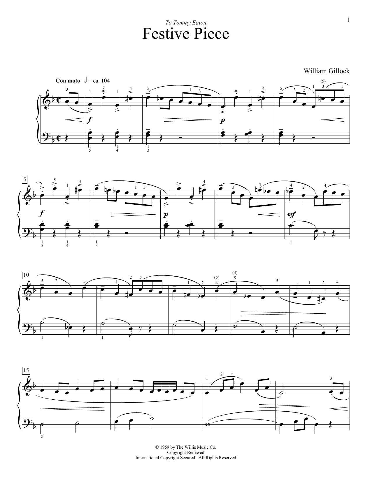 Download William Gillock Festive Piece Sheet Music and learn how to play Easy Piano PDF digital score in minutes