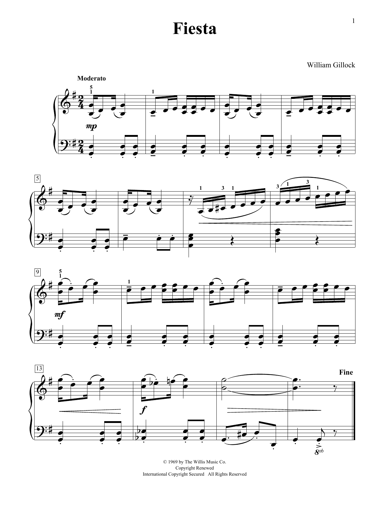 Download William Gillock Fiesta Sheet Music and learn how to play Educational Piano PDF digital score in minutes