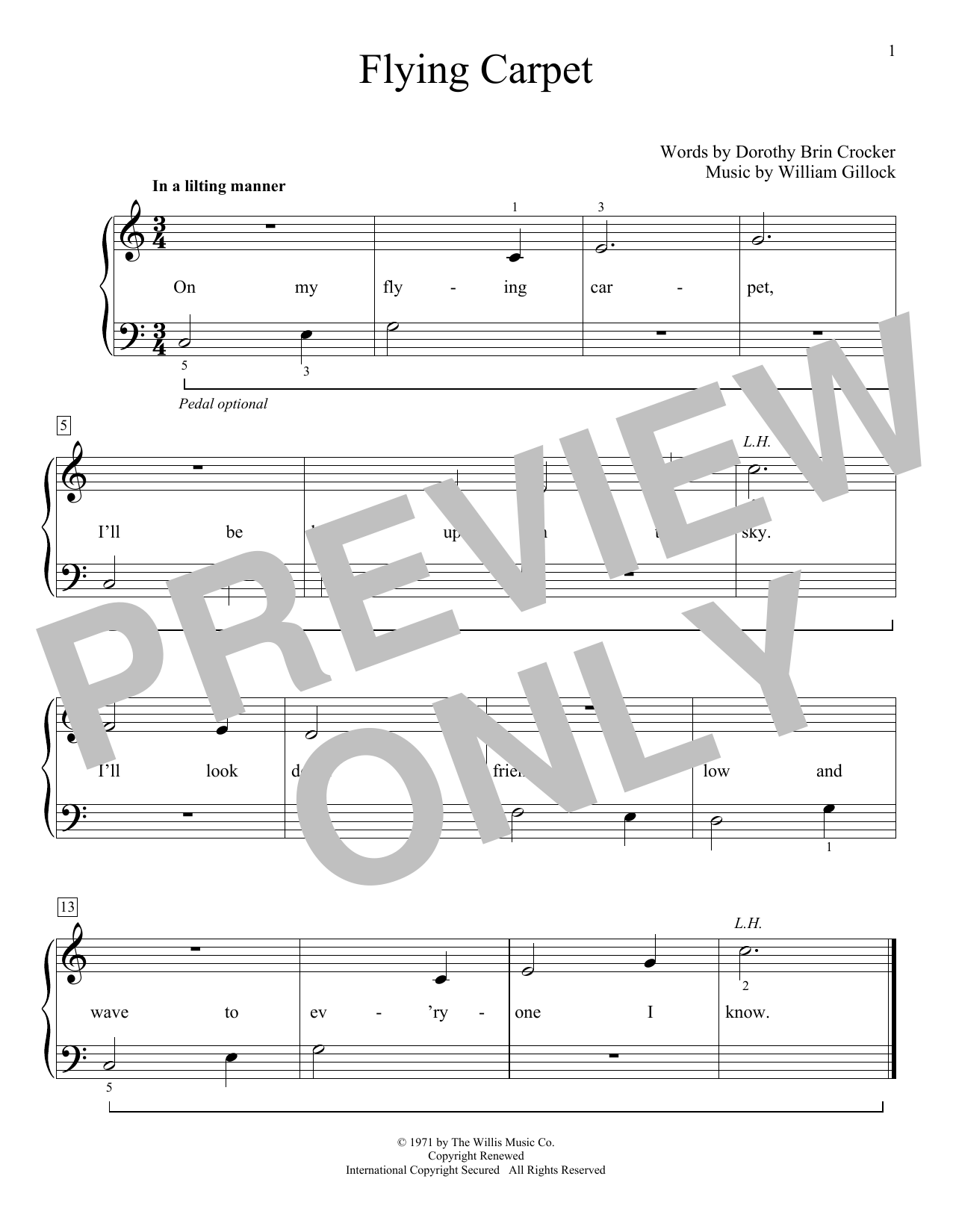 Download William Gillock Flying Carpet Sheet Music and learn how to play Educational Piano PDF digital score in minutes