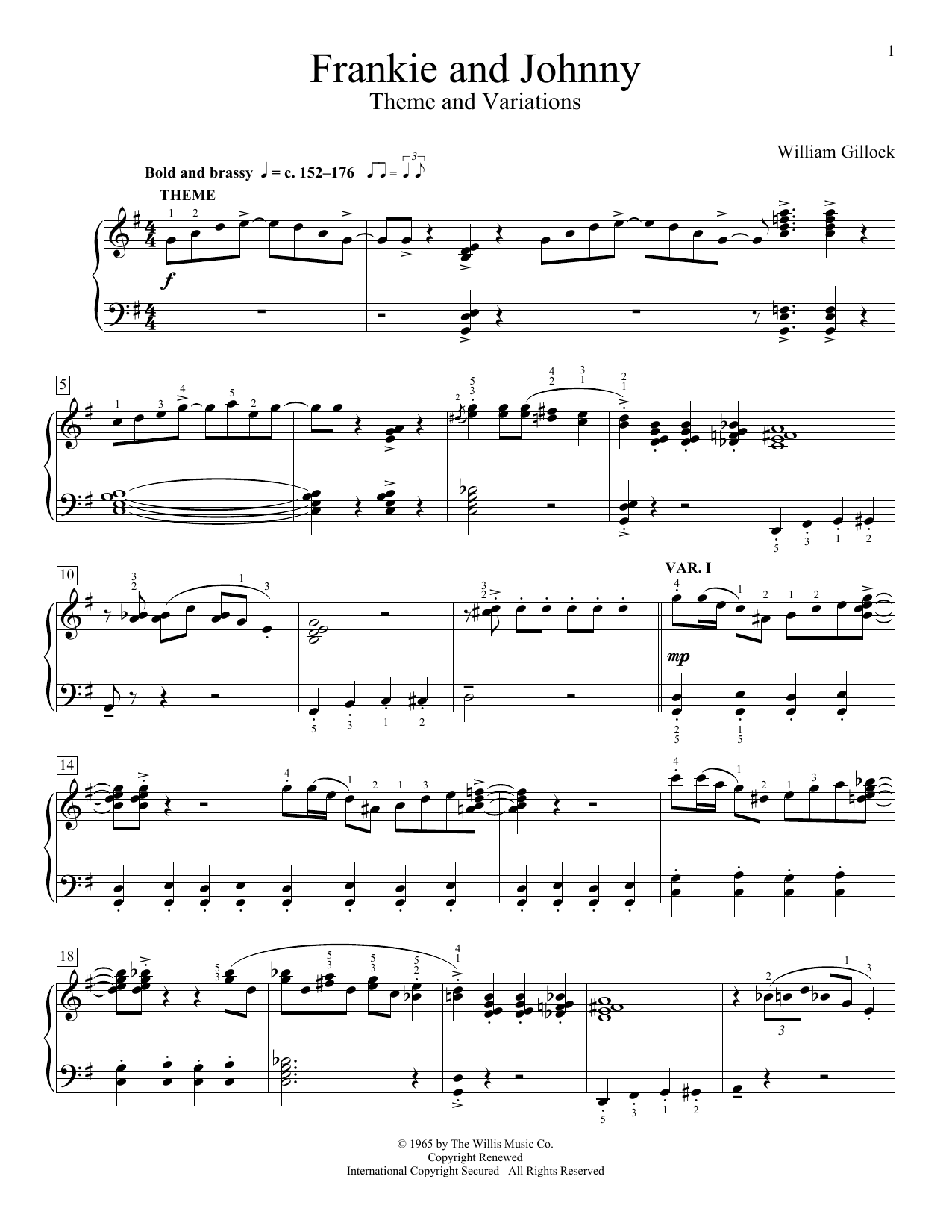 Download William Gillock Frankie And Johnny (Theme And Variations) Sheet Music and learn how to play Educational Piano PDF digital score in minutes
