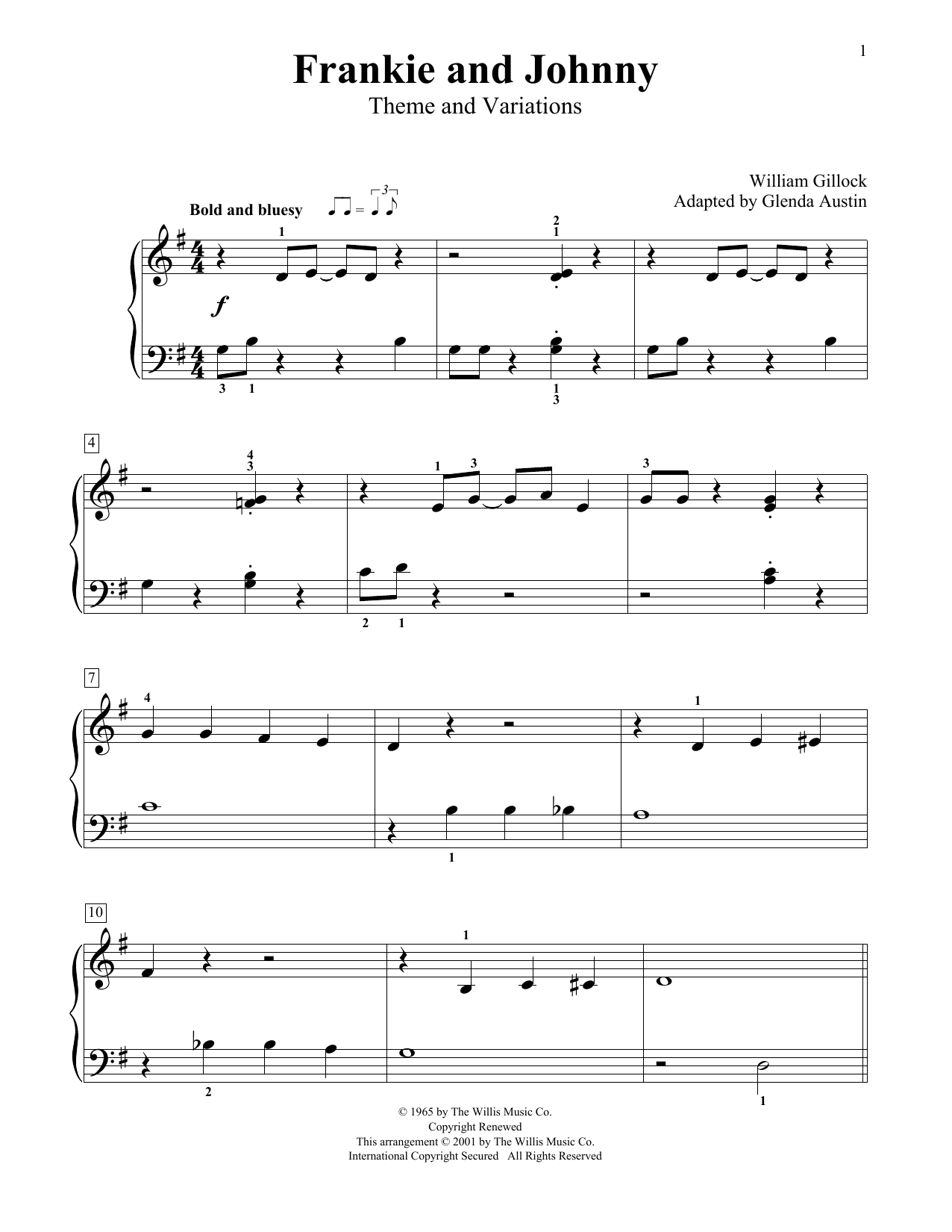 Download William Gillock Frankie And Johnny (Theme And Variations) (Simplified) (adapted by Glenda Austin Sheet Music and learn how to play Educational Piano PDF digital score in minutes