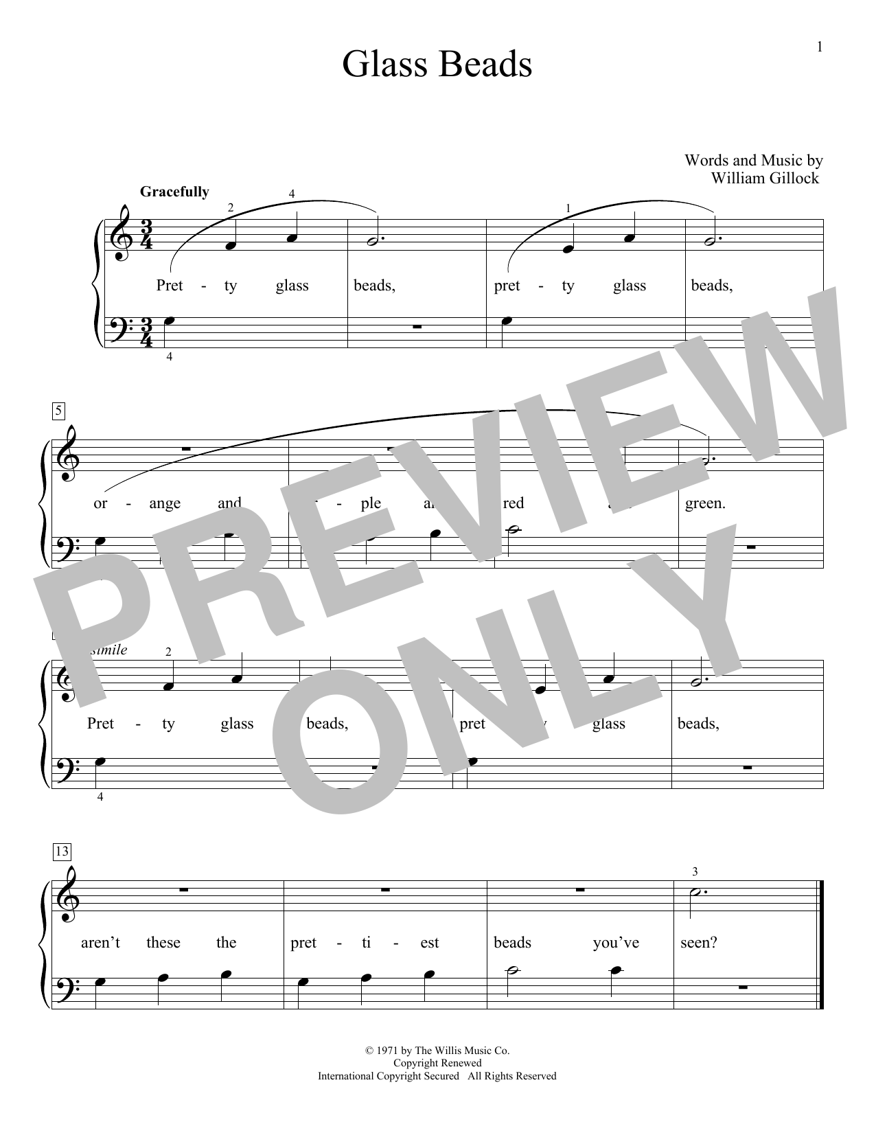 Download William Gillock Glass Beads Sheet Music and learn how to play Educational Piano PDF digital score in minutes