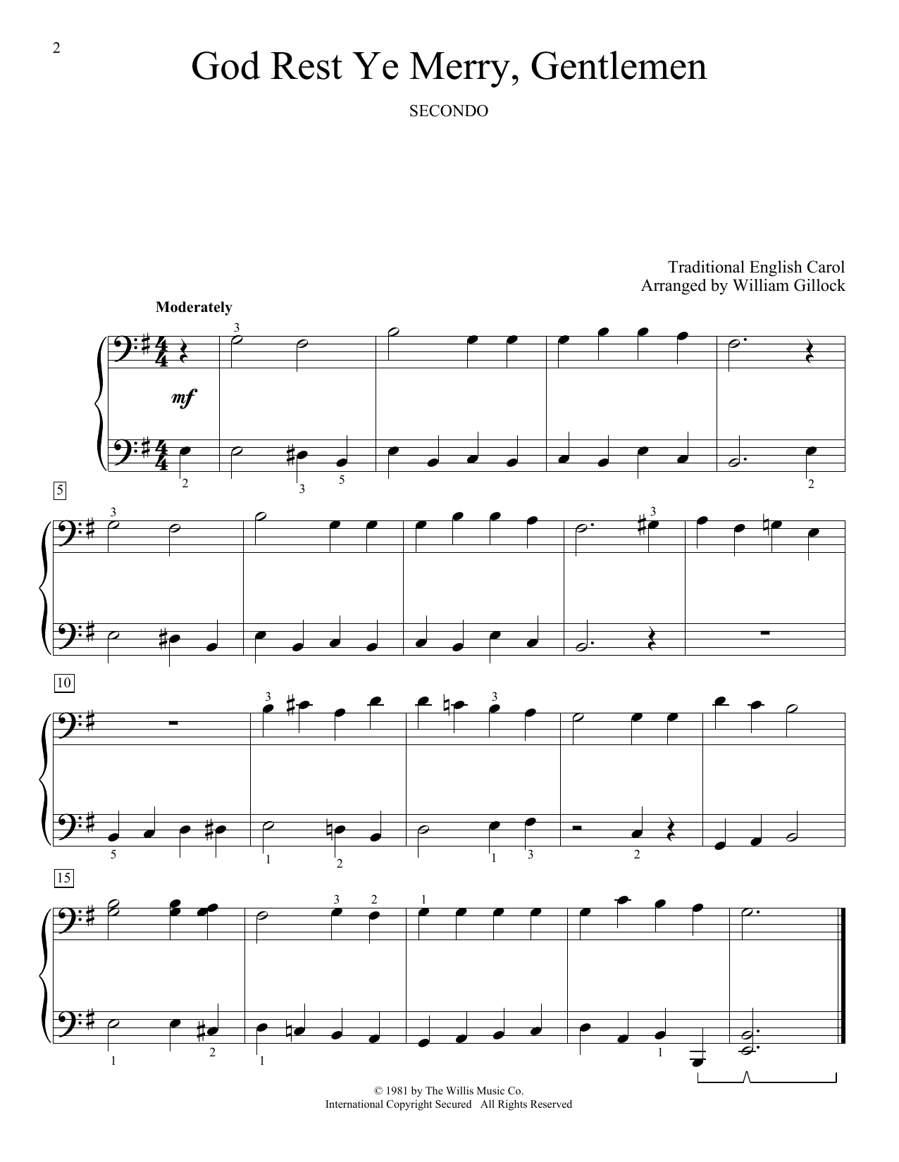 Download William Gillock God Rest Ye Merry, Gentlemen Sheet Music and learn how to play Piano Duet PDF digital score in minutes