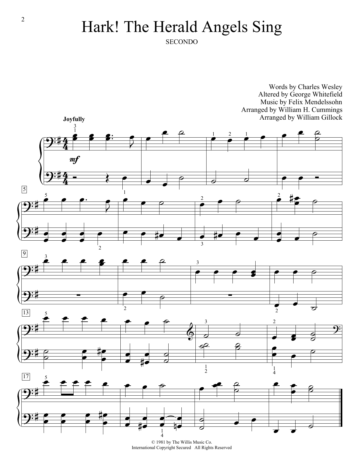 Download William Gillock Hark, The Herald Angels Sing Sheet Music and learn how to play Piano Duet PDF digital score in minutes