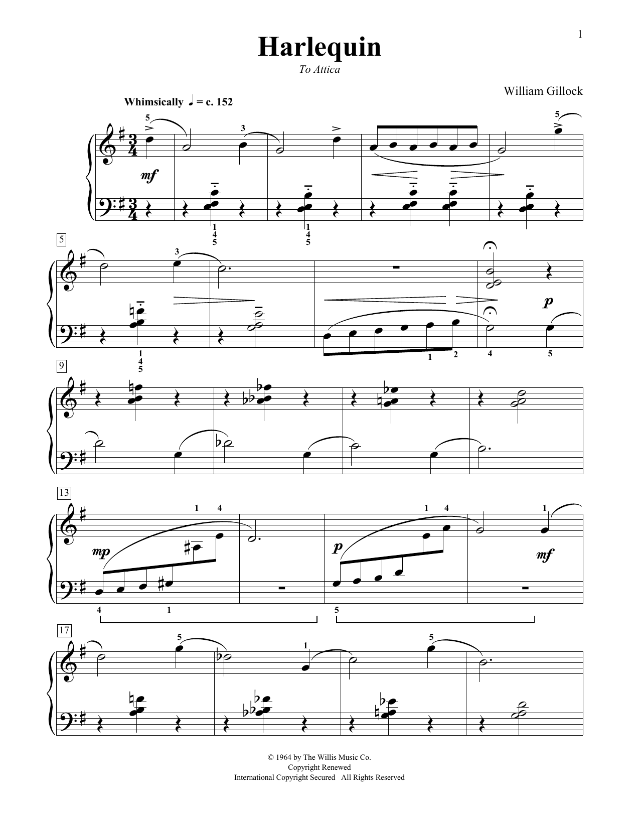 Download William Gillock Harlequin Sheet Music and learn how to play Educational Piano PDF digital score in minutes