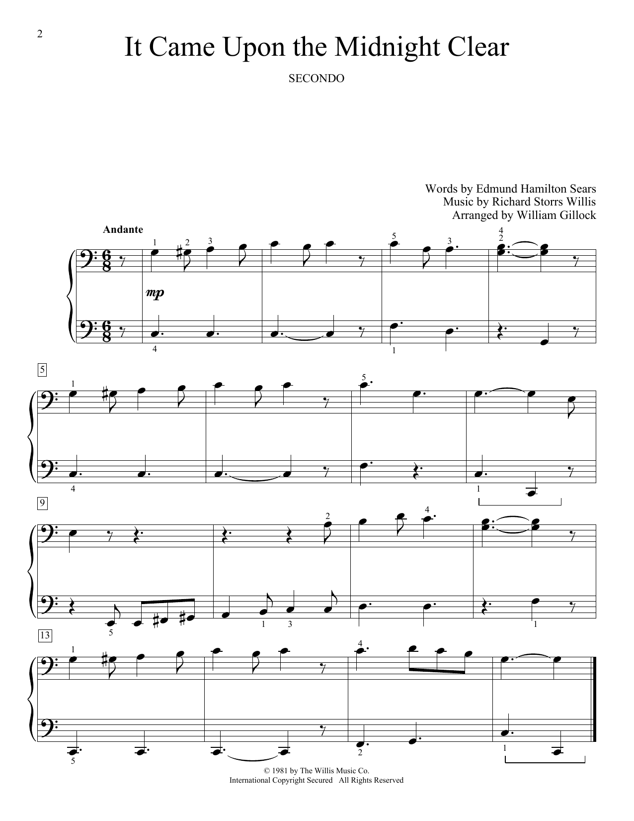 Download William Gillock It Came Upon The Midnight Clear Sheet Music and learn how to play Piano Duet PDF digital score in minutes