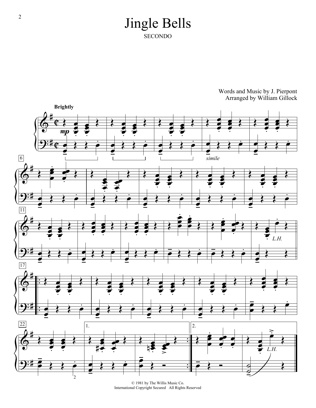 Download William Gillock Jingle Bells Sheet Music and learn how to play Piano Duet PDF digital score in minutes