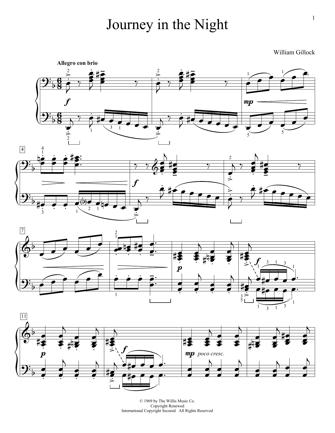 Download William Gillock Journey In The Night Sheet Music and learn how to play Easy Piano PDF digital score in minutes