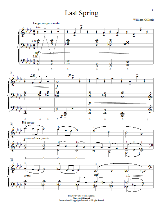 Download William Gillock Last Spring Sheet Music and learn how to play Easy Piano PDF digital score in minutes