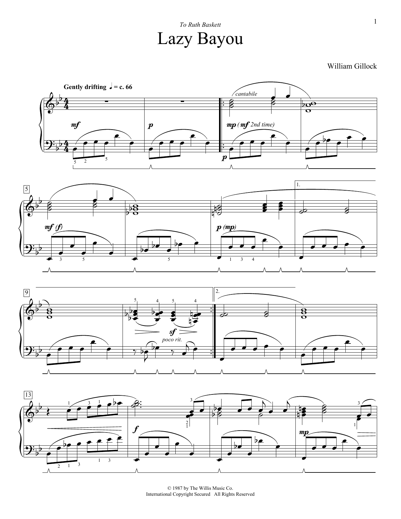 Download William Gillock Lazy Bayou Sheet Music and learn how to play Educational Piano PDF digital score in minutes