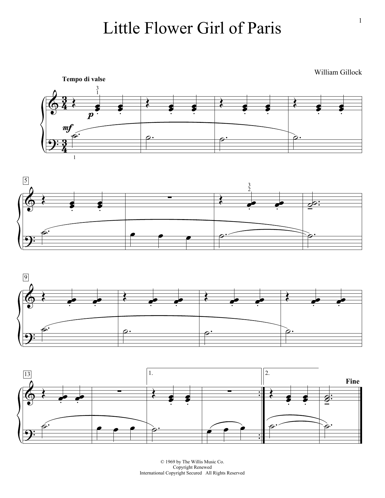 Download William Gillock Little Flower Girl Of Paris Sheet Music and learn how to play Piano PDF digital score in minutes