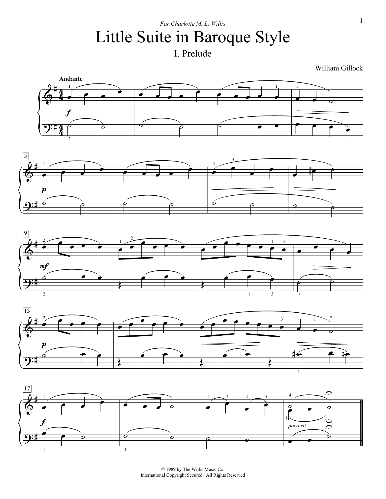 Download William Gillock Little Suite In Baroque Style Sheet Music and learn how to play Educational Piano PDF digital score in minutes