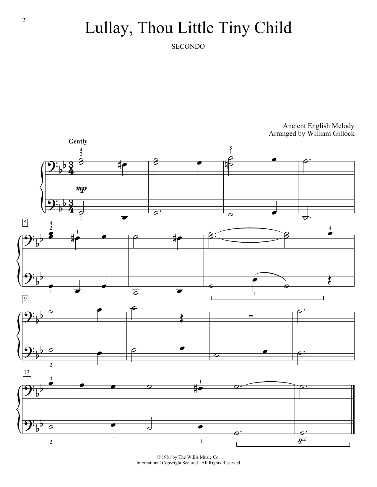 Download William Gillock Lullay, Thou Little Tiny Child Sheet Music and learn how to play Piano Duet PDF digital score in minutes